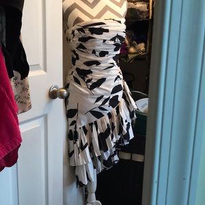 Black and white cocktail dress with flared skirt